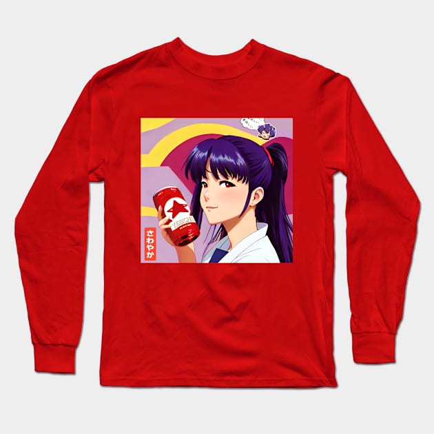 Misato Katsuragi from Evangelion in japanese beer Advertise Long Sleeve T-Shirt by LazyBones